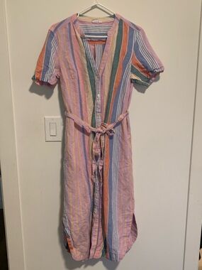GAP Linen cotton blend striped midi wrap dress pockets button up pastel size 6